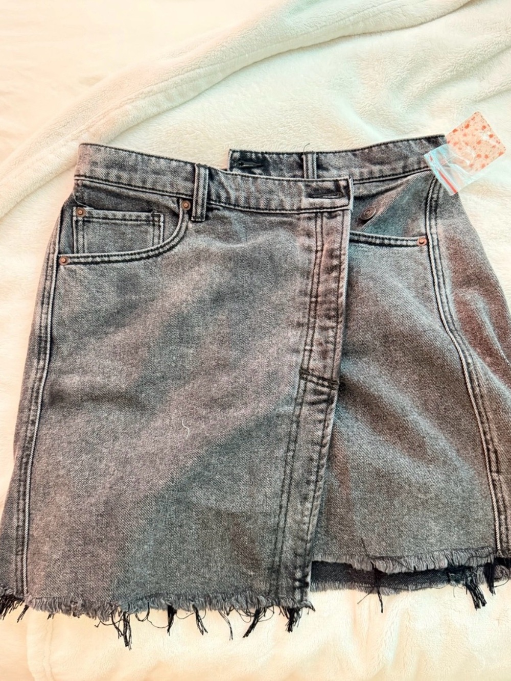 NWT Black Freepeople Denim Wrap Asymmetrical Mini Skirt